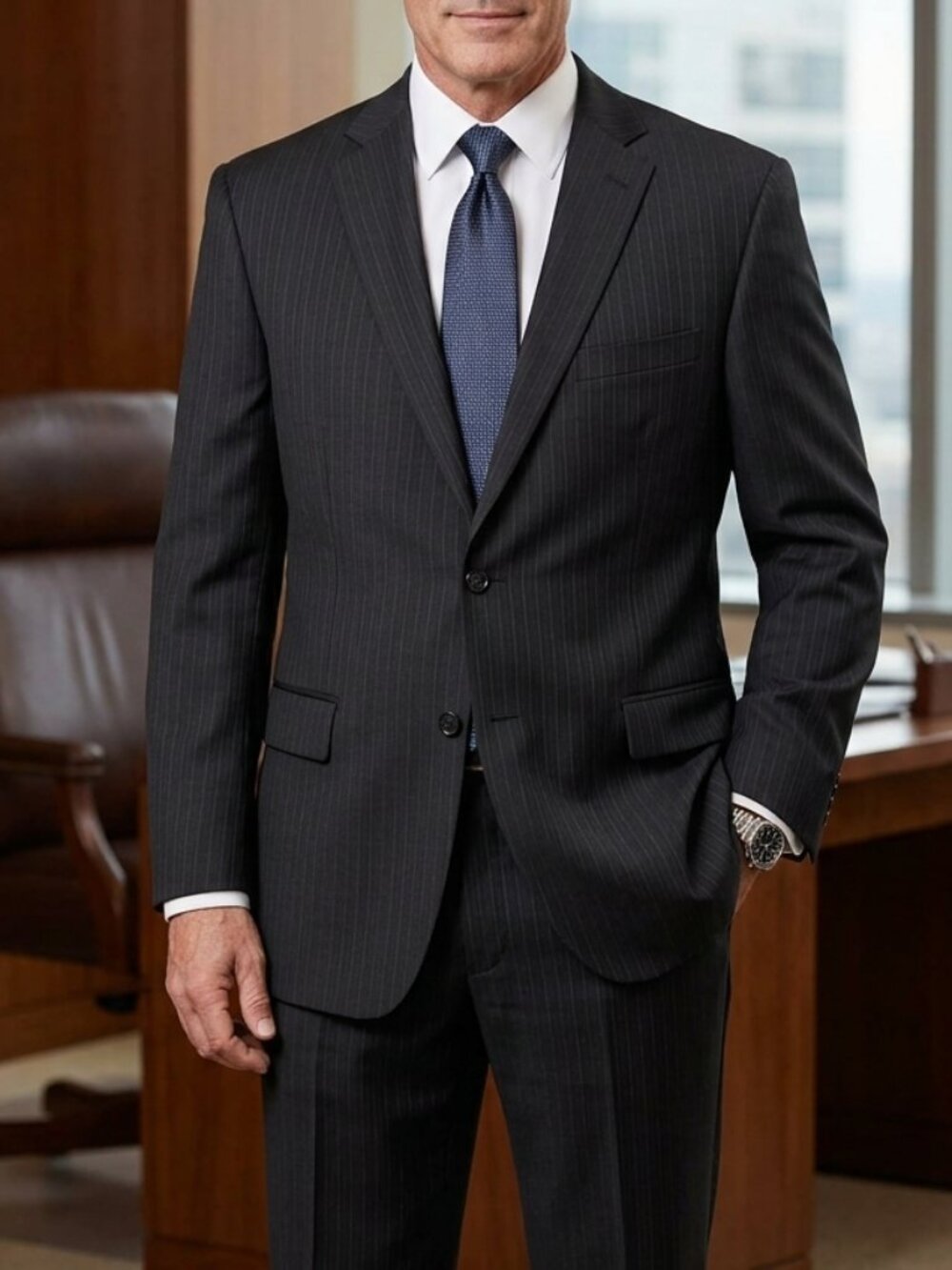 100% Wool Pinstripe Formal Suit Blazer And Pants